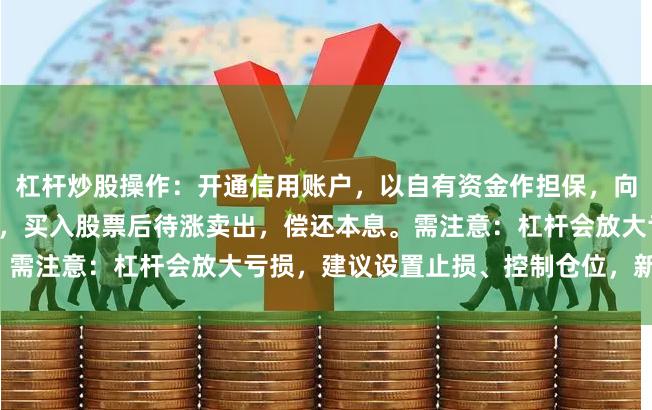 杠杆炒股操作：开通信用账户，以自有资金作担保，向券商融资（通常1-2倍），买入股票后待涨卖出，偿还本息。需注意：杠杆会放大亏损，建议设置止损、控制仓位，新手慎用。